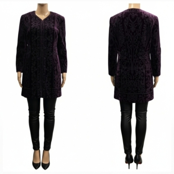 Elie Tahari Purple Velvet Embroidered Clasp-Up Jacket Size S - Picture 5 of 10